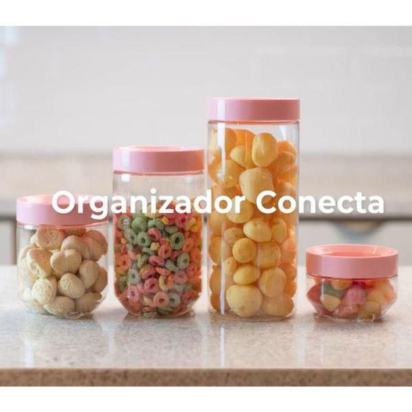 Imagem de 4 Pote Organizador Conecta Multiuso Empilhável 900Ml Uz Rosa