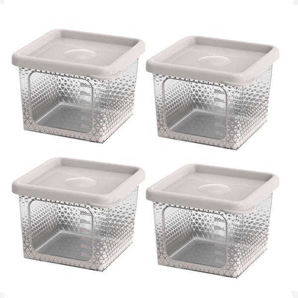 Imagem de 4 Pote Para Alimentos Transparente Prisma 430ml Com Tampa