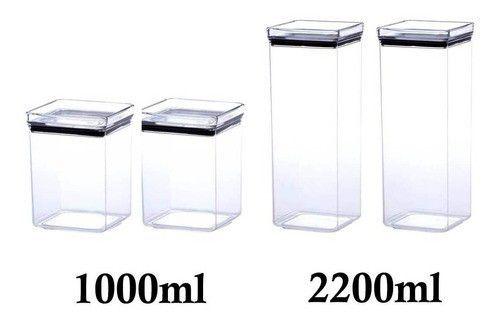 Imagem de 4 Potes Herméticos quadrado 1000ml e 2200ml para armazenamento de alimentos