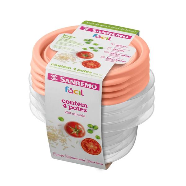 Imagem de 4 Potes Plástico 360ml Quadrado Microondas Freezer Bpa Free