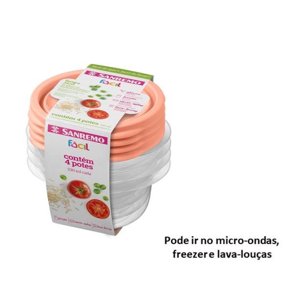 Imagem de 4 Potes Plástico 360ml Redondo Microondas Freezer Bpa Free