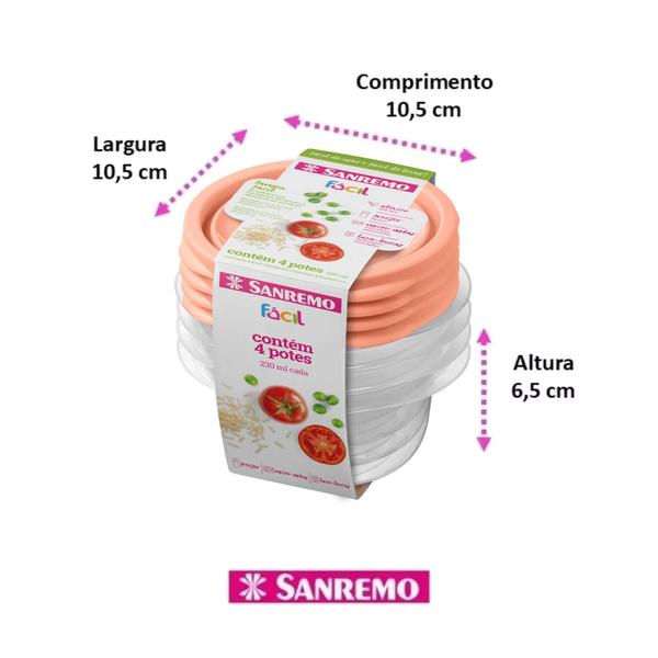 Imagem de 4 Potes Plástico 360ml Redondo Microondas Freezer Bpa Free