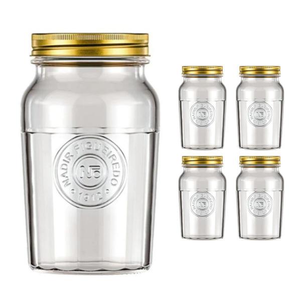 4 Potes Vidro Americano Rosca Alimentos 1,5L Vintage Nadir - NADIR FIGUEREIDO Imagem de 4 Potes Vidro Americano Rosca Alimentos 1,5L Vintage Nadir