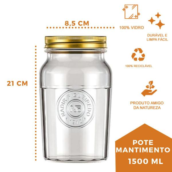 4 Potes Vidro Americano Rosca Alimentos 1,5L Vintage Nadir - NADIR FIGUEREIDO Imagem de 4 Potes Vidro Americano Rosca Alimentos 1,5L Vintage Nadir