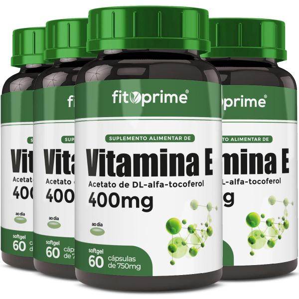 Imagem de 4 Potes Vitamina E 400mg 400UI por Cápsula Com 60 Cápsulas Fitoprime