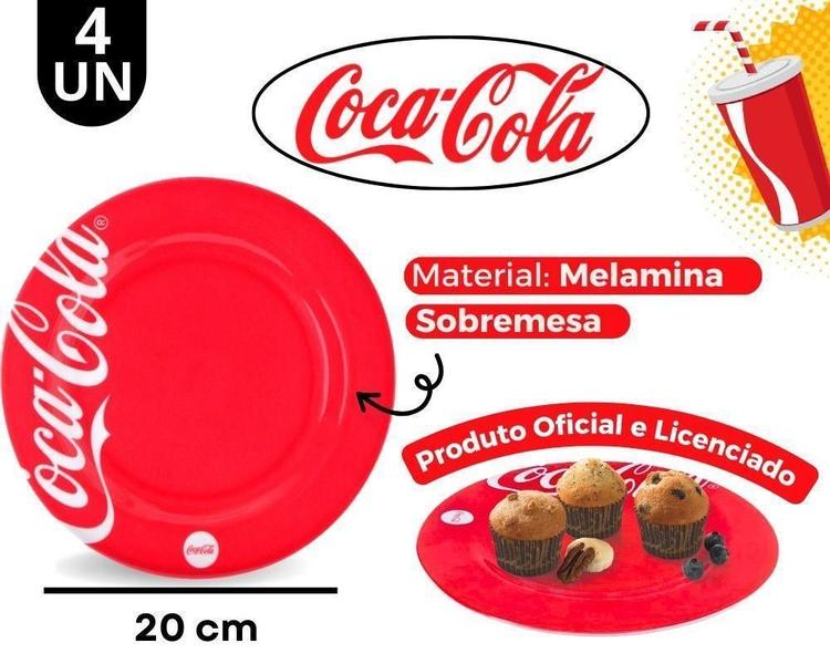 Imagem de 4 Pratos Sobremesa Coca Cola Retrô Personalizado Mesa Posta