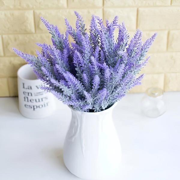 Imagem de 4 Ramos Plantas Lavanda Artificiais Roxo Com 35 Folhas 40cm