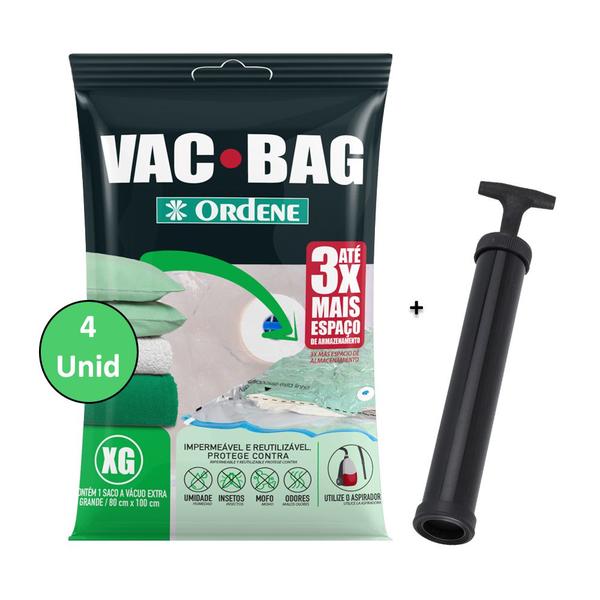 4 Saco Organizador A Vácuo Extra Grande Mala Viagem 80x100cm + Bomba - Ordene Imagem de 4 Saco Organizador A Vácuo Extra Grande Mala Viagem 80x100cm + Bomba