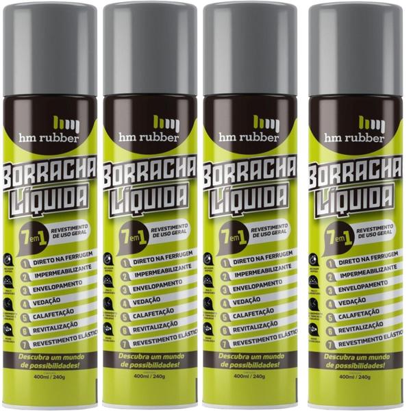 Imagem de 4 Spray Borracha Líquida Aerosol Hm Rubber 400ml CINZA