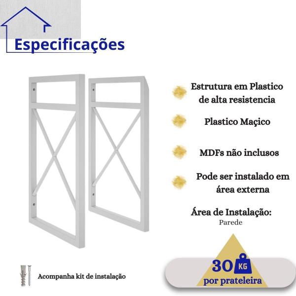 Imagem de 4 Suporte Nicho Prateleira Industrial Parede 37X20Cm Branco