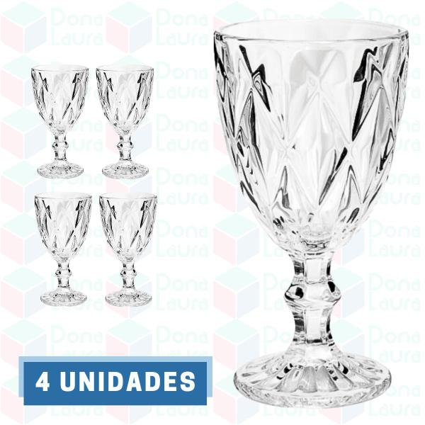 Imagem de 4 Taça Diamante Copo Vidro Transparente 300ml