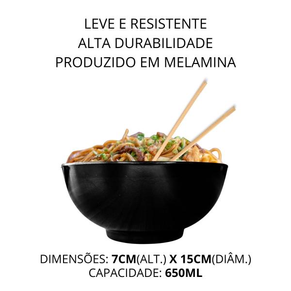 Imagem de 4 Tigelas Bowl Redonda Japones Melamina Oriental Preto 650ml