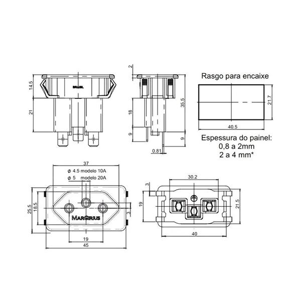 Imagem de 4 Tomada Embutir Fêmea 3 Pinos 10a Margirius Painel Aparelho