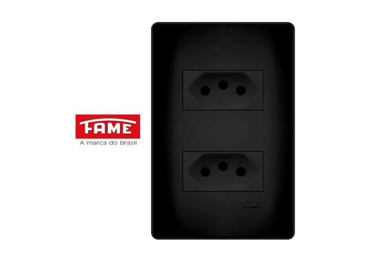 Imagem de 4 Tomadas Duplas Preta 2P+T Distanciadas 10A 250V Com Placa Habitat Black- FAME