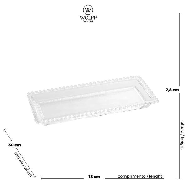 Imagem de 4 Travessas Retangulares Bandeja Petisqueira Cristal Pearl Wolff 30x13x3cm para Mesa Posta