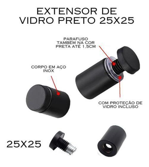 Imagem de 4 Unid Prolongador Extensor Suporte Vidro Preto 25X25 Painel