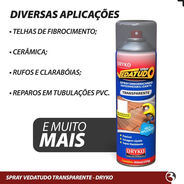 Imagem de 4 Unid. Spray Borracha Líquida Transparente Impermeabiliza Veda Emborracha 400ml - Dryko