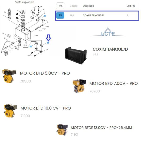 Imagem de 4 Unidades Coxim do Tanque P/ Motores Diversos 7.0cv BFD(E)