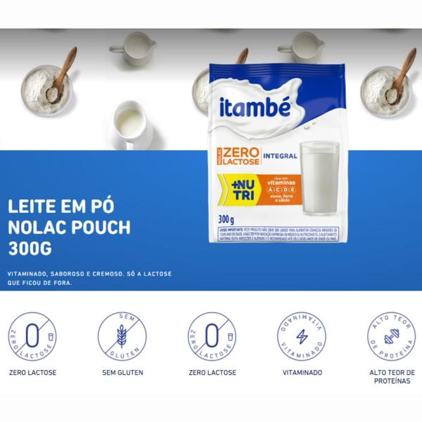 Imagem de 4 UNIDADES -Leite em Pó Instantâneo Integral ZERO LACTOSE ITAMBÉ - 300g