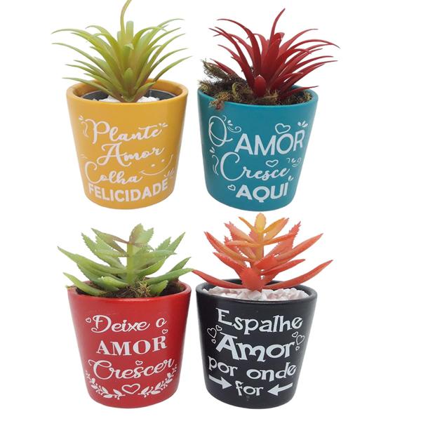 Imagem de 4 Vasinhos DECORATIVOS Para FLORES COM FRASES MOTIVACIONAIS DECORAÇÃO SALA