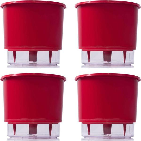 Imagem de 4 Vaso Raiz Autoirrigavel 16Cm Vermelho Área Interna Externa