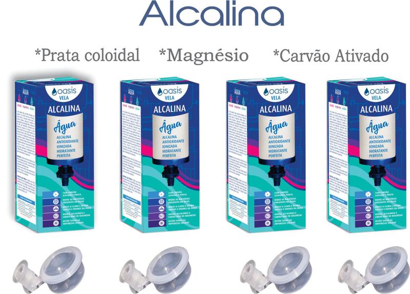 Imagem de 4 Velas Refil Para Filtro Água Alcalina Ionizada Com Magnésio + 4 Boia Dosadora