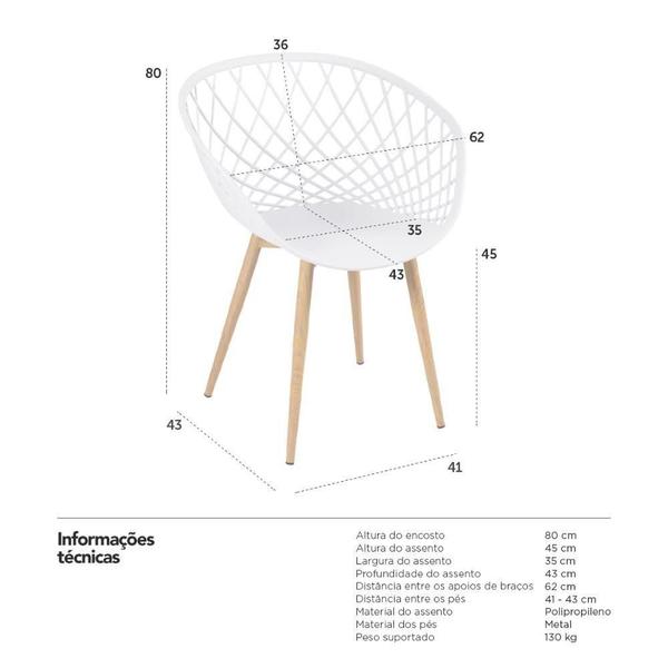 Imagem de 4 X Cadeiras Clarice Nest Com Apoio De Braços Sidera Branco