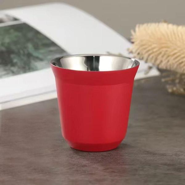 Imagem de 4 Xícaras 90Ml Café Espresso Inox Parede Dupla Vermelho