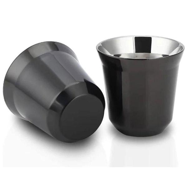 Imagem de 4 Xícaras 90Ml Café Espresso Pixie Inox Parede Dupla Preto