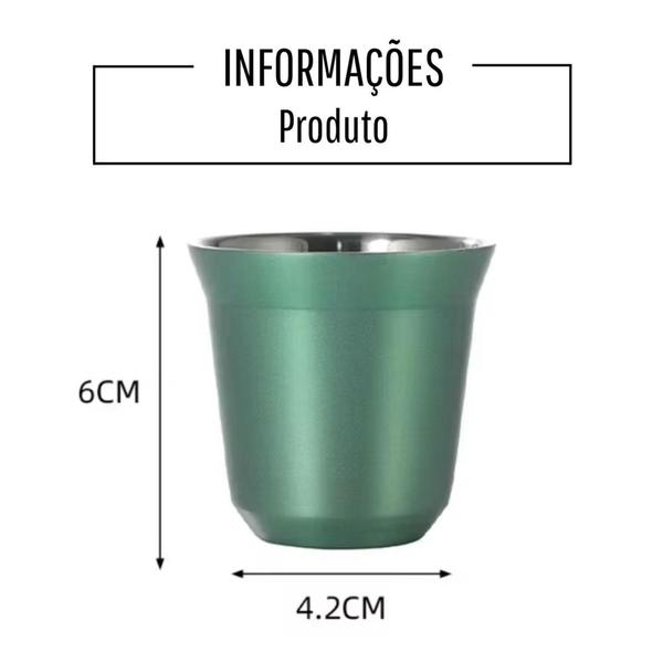 Imagem de 4 Xícaras 90Ml Café Espresso Pixie Inox Parede Dupla Verde