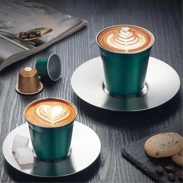 Imagem de 4 Xícaras 90Ml Café Espresso Pixie Inox Parede Dupla Verde