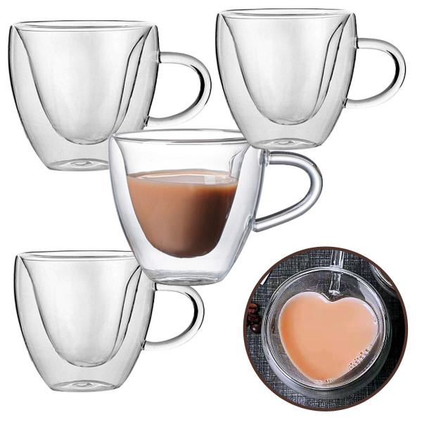 Imagem de 4 Xicaras de Café Vidro Duplo Coração 80ml Nespresso Dolce Gusto