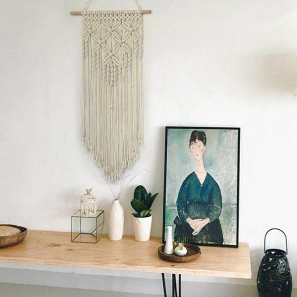 Imagem de 40 * 70cm Parede Tecida Arte Boho Estilo Melhor Parede de Presente Pendurado Macrame Tapeçaria Borboletas Padrão Decoro Caseiro Tapeçarias decorativas (bege)