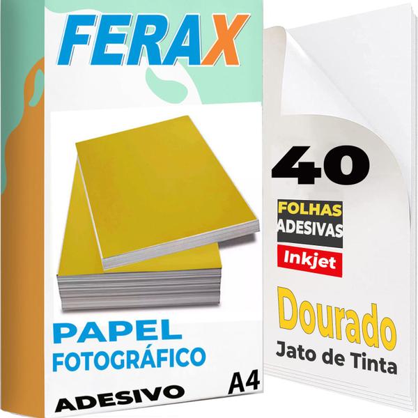 Imagem de 40 Papel Fotográfico Adesivo Dourado A4 135g - Para Impressoras Jato de Tinta - à Prova D'água