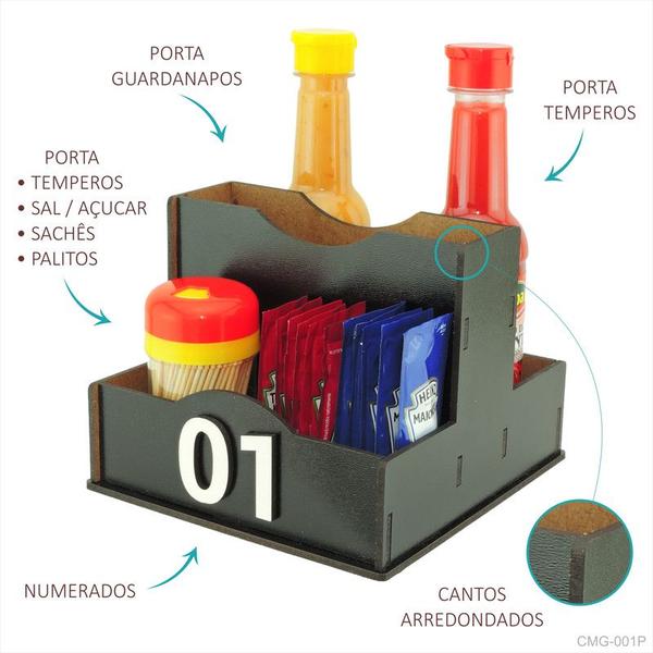 Imagem de 40 Porta Sachê Temperos Guardanapos Organizador de Mesa Lanchonete Preto