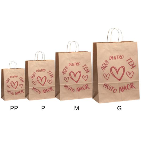 Imagem de 40 Sacolas Kraft Tamanho Variados kit Pp P M G 10 Cada Amor