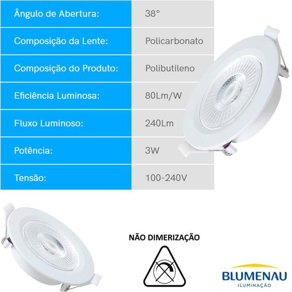 Imagem de 40 Spot Led Redondo Embutir 3w Branco Neutro 4100k Blumenau