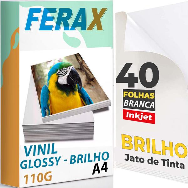 Imagem de 40 Vinil Adesivos Branco Brilho para impressora Jato De Tinta A4 - Pode usar Resina 