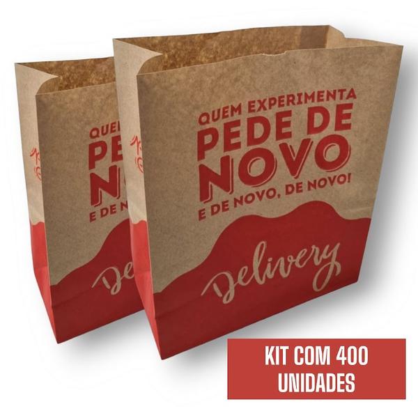 Imagem de 400 Sacos Kraft Delivery Médio Food Pede De Novo 24x28x12