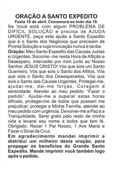 4000 Santinho Santo Expedito sem Propaganda (oração no verso) - 7x10 cm - Santinhos do Brasil Imagem de 4000 Santinho Santo Expedito sem Propaganda (oração no verso) - 7x10 cm