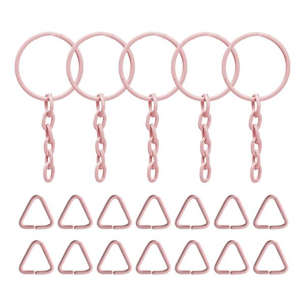 Imagem de 4000 Unidades De Argola Rosa Bebe Com Corrente Para Chaveiro 23mm + Triangulo