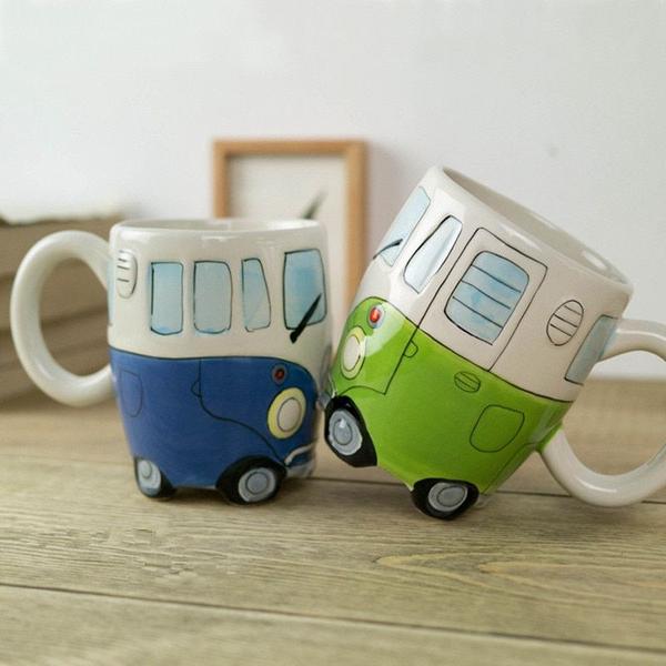 Imagem de 400ml Creative Hand Painting Double Bus Mugs Retro Ceramic Cup Coffee Coffee Coffee Coffee Tea Drinkware Novetly Gifts Canecas (verde)