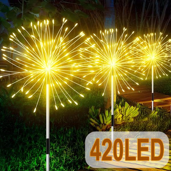 Imagem de 420 LED Luzes De Caminho De Fogos De Artifício Solares Jardim Ao Ar Livre Pátio Gramado Paisagem