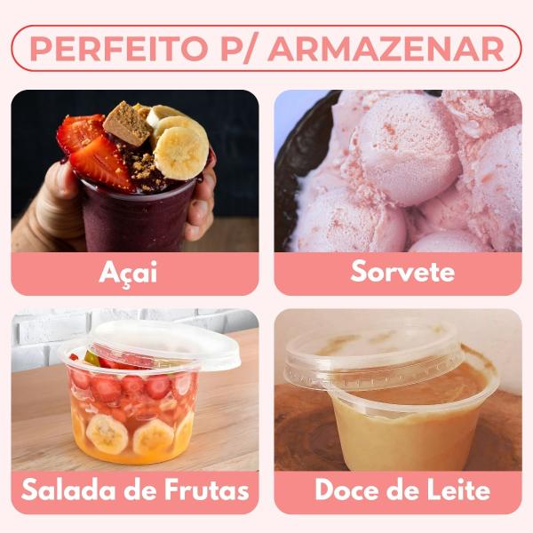 Imagem de 45 Unidades de Potes Plásticos C/ Tampa Sorvete Açaí Sorveteria Massa