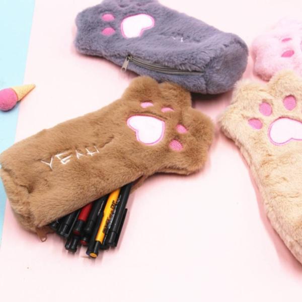 Imagem de 4PCS Cute Cat Paw Pencil Bag, Bolsa de papelaria de grande capacidade