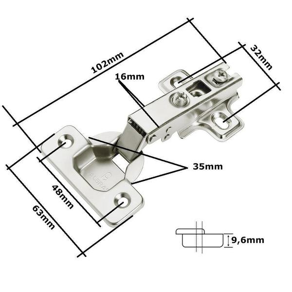 Imagem de 4Pçs Dobradiça Caneco Pressão Reto Porta Armário Móveis 35Mm