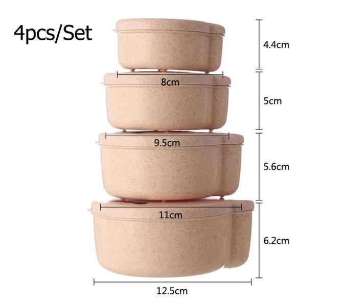 Imagem de 4Pcs/Set Wheat Straw Micro-onda Lunch Box Para crianças Pequenos Lanches Refeição Refeição Estudante Escola Bonito Desenho Animado Bento Box Japão Lancheiras (Rosa)