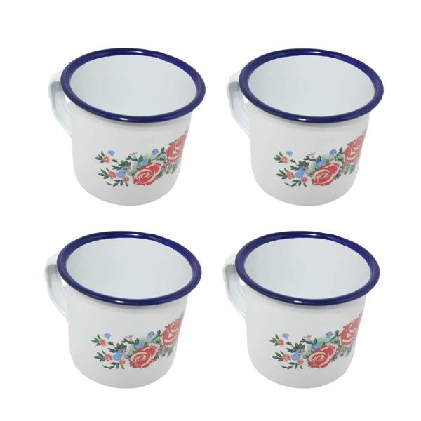 4un caneca esmaltada estampada branca 650ml café leite - YAZI Imagem de 4un caneca esmaltada estampada branca 650ml café leite