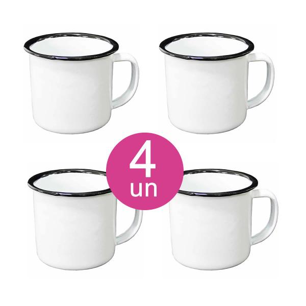 Imagem de 4un Canecas Esmaltada tradicional 150ml Café Chá branca