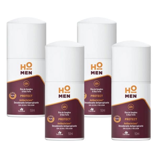 Imagem de 4UN Desodorante Ho Men Roll On Protect 50ml Antibact Davene